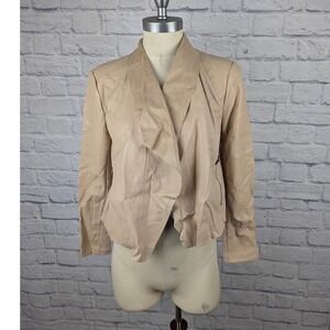 Bar III Petite Faux-Leather Flyaway Jacket Naturally Nude Size P/S Tan